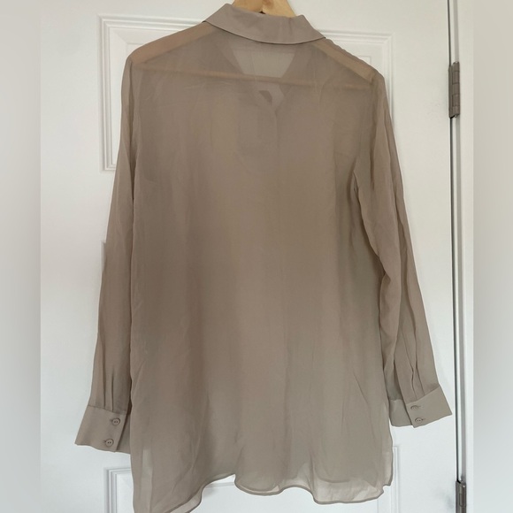 Eileen Fisher Sheer Silk Georgette Classic Collar Shirt, Dove, XS - Picture 5 of 9